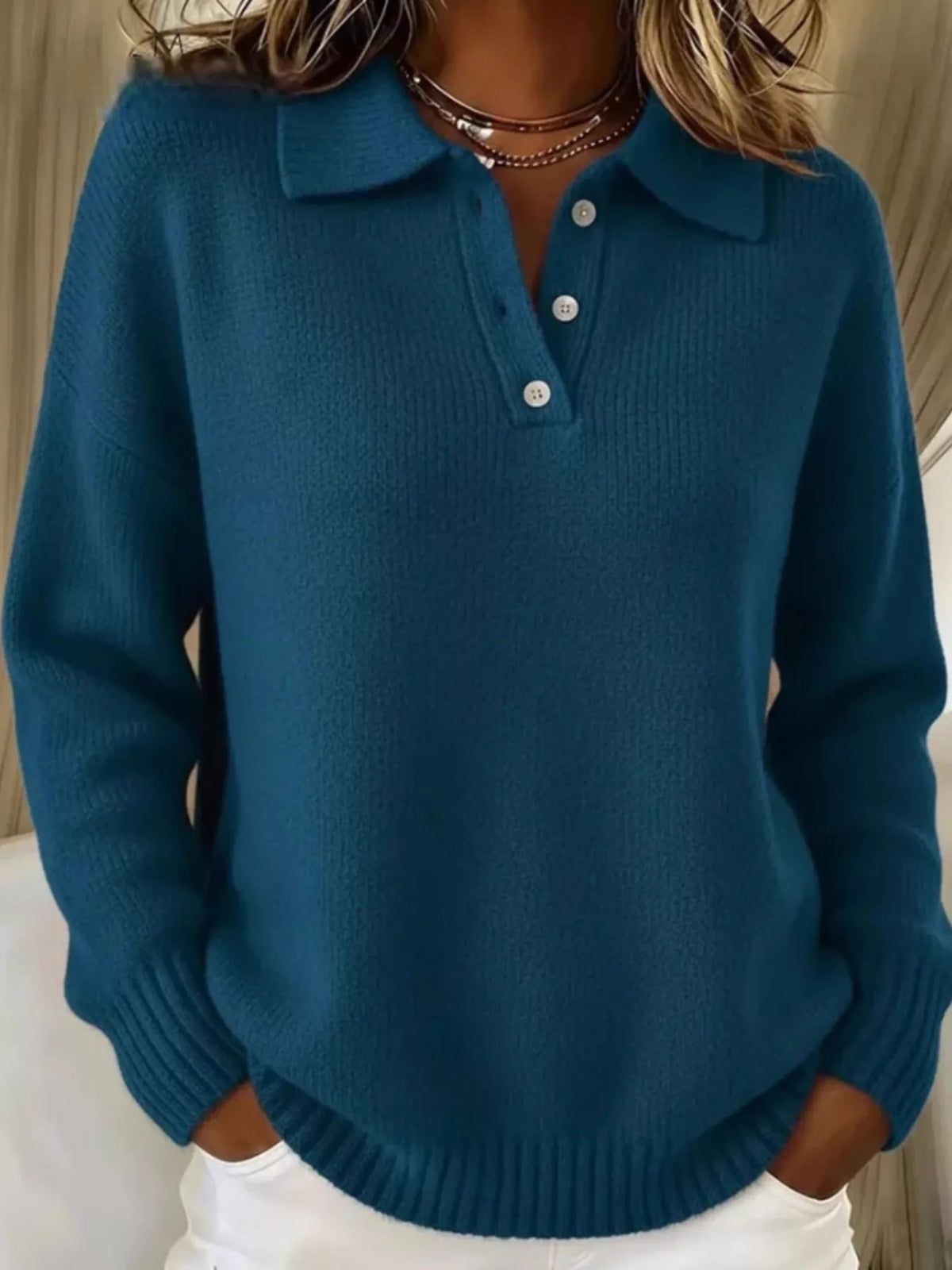 Trendsi Full Size Button Detail Dropped Shoulder Sweater Plus Size -