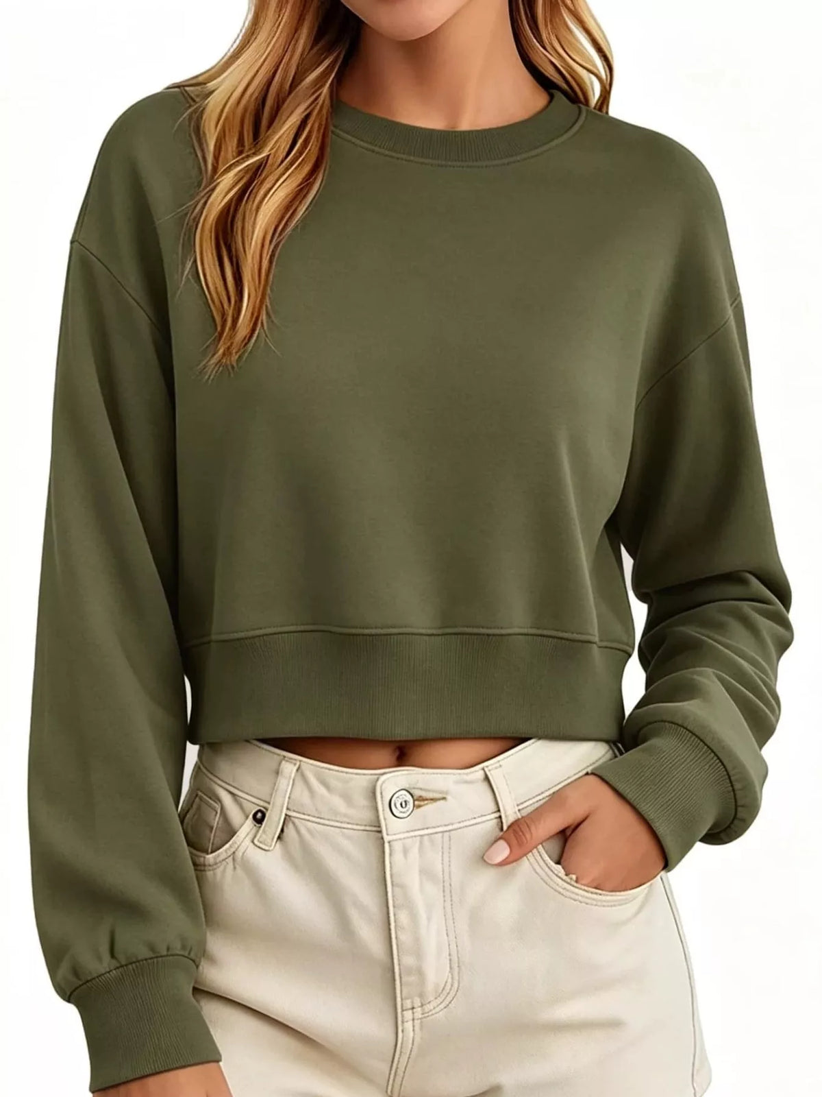Army green long-sleeve sweatshirt