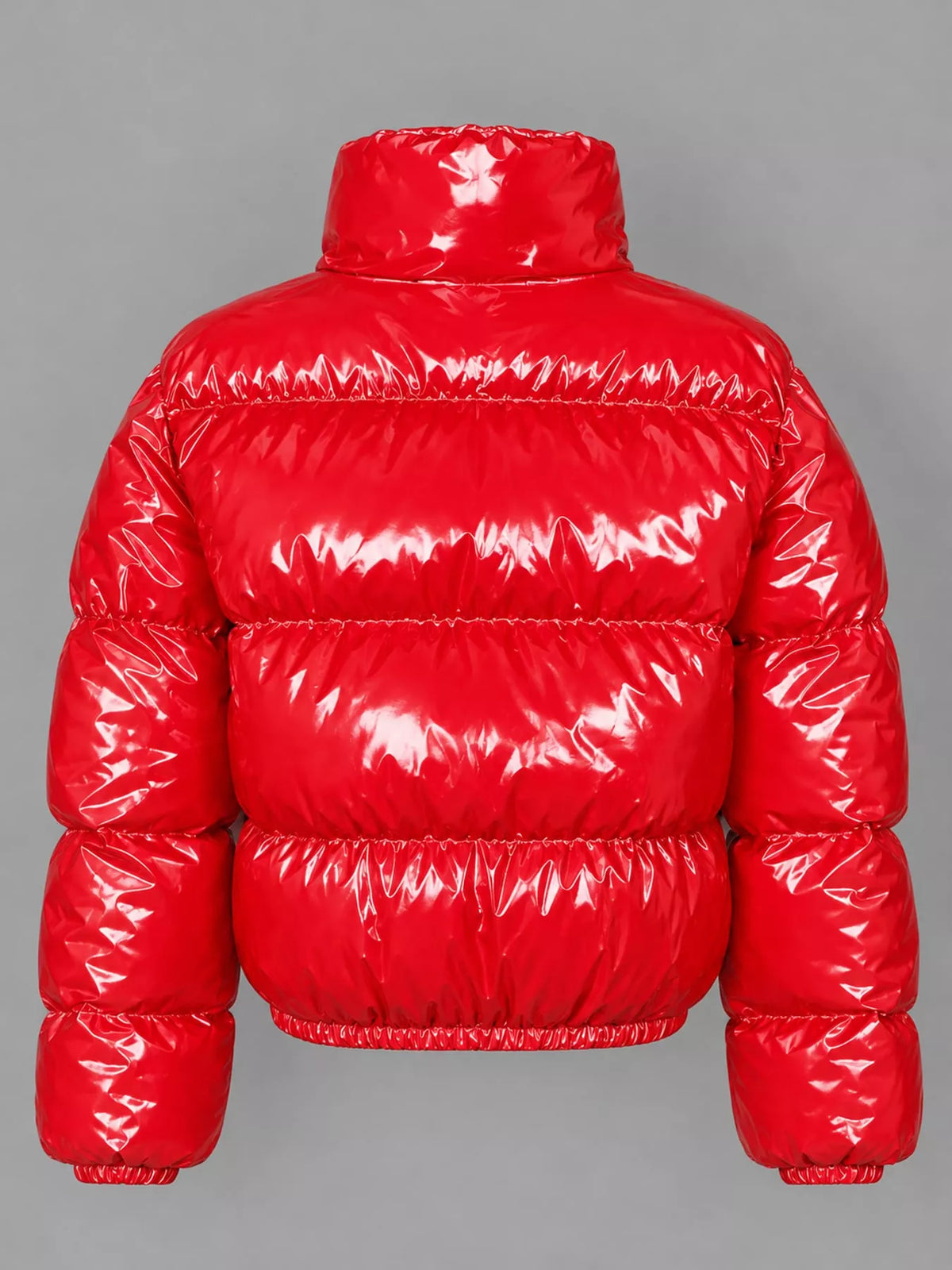 Glossy Stand-Collar Zip-Up Puffer Jacket — back view