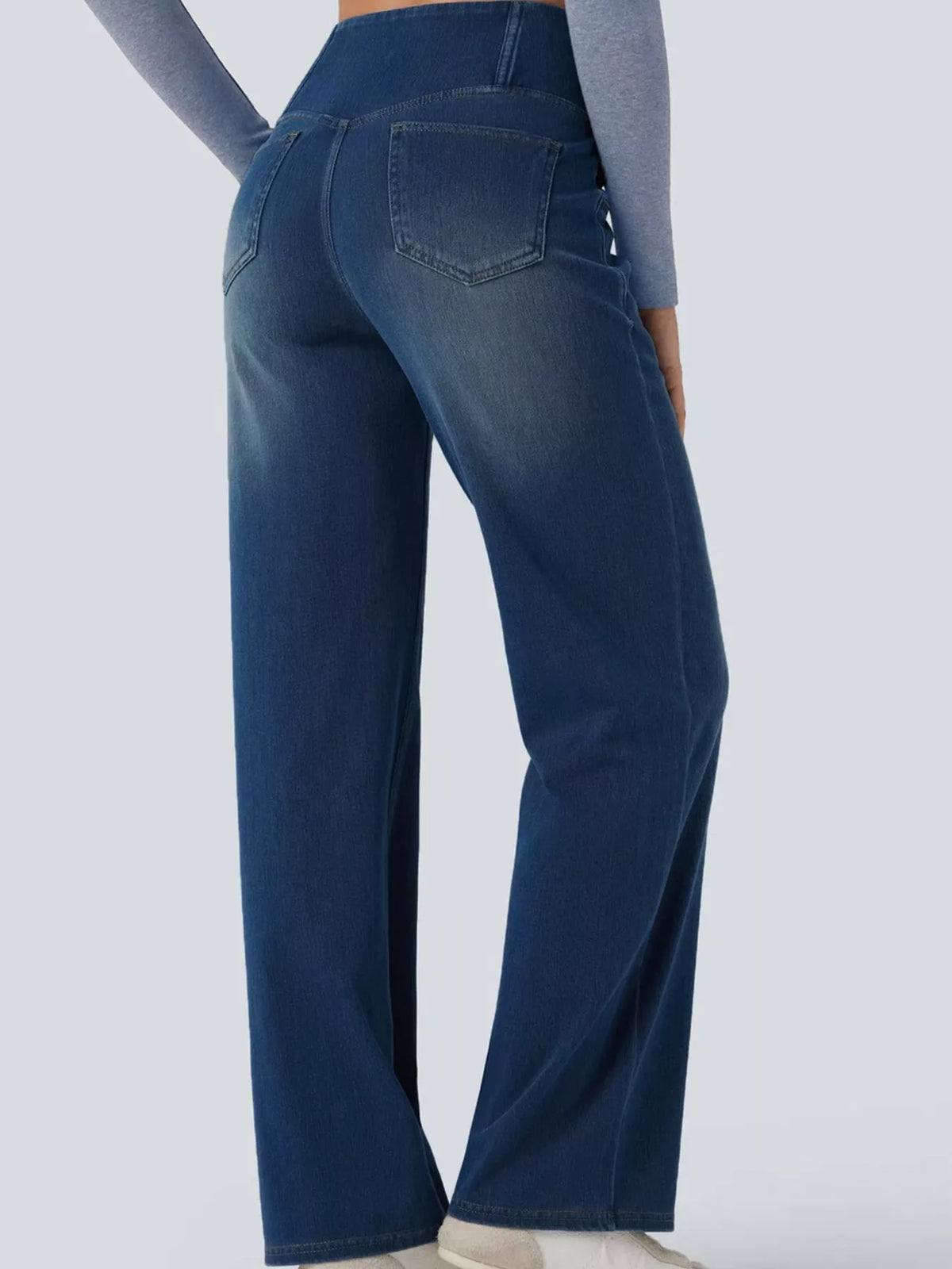 High-Waisted Crossover Straight-Leg Jeans, back view