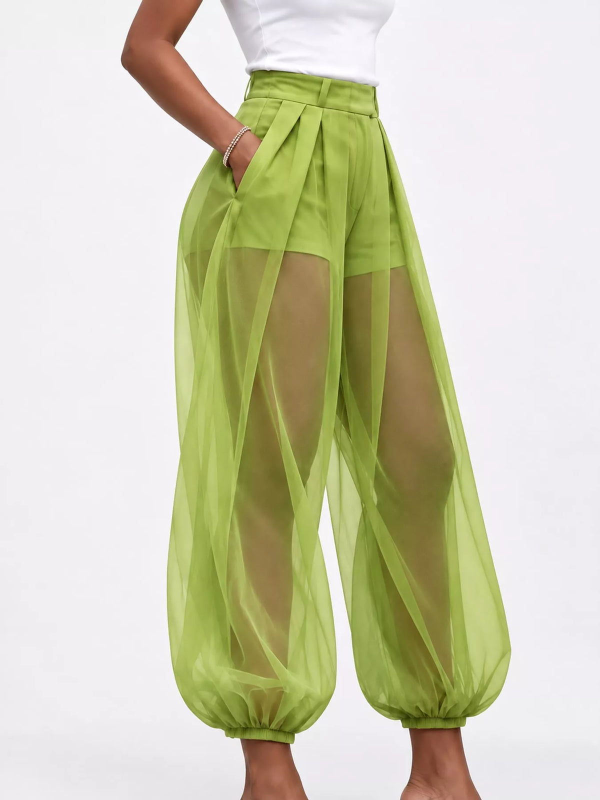 High-Waisted Sheer Tulle Balloon Pants — side view