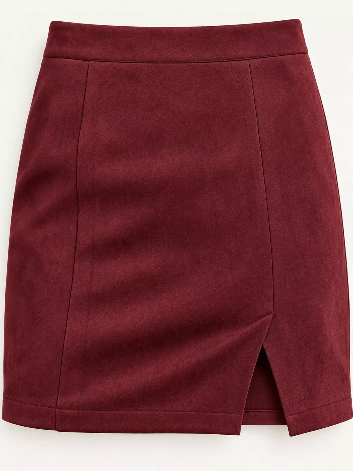 Zip-up mini skirt, burgundy flat angled front
