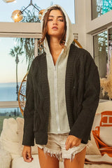 Trendsi BiBi Knit Hoodie Rhombus Sweater Jacket -