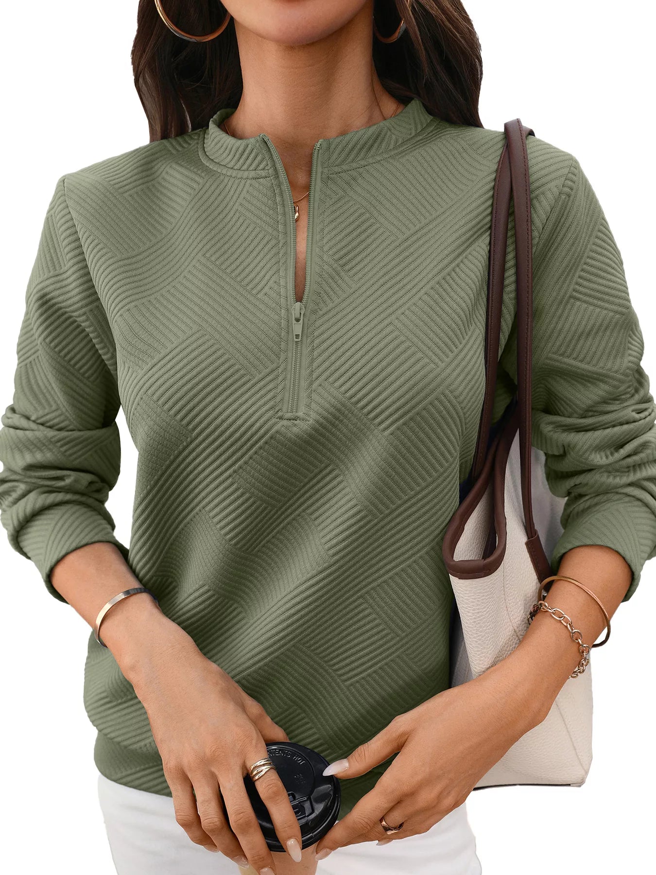 Trendsi Textured Quarter-Zip Sweatshirt -