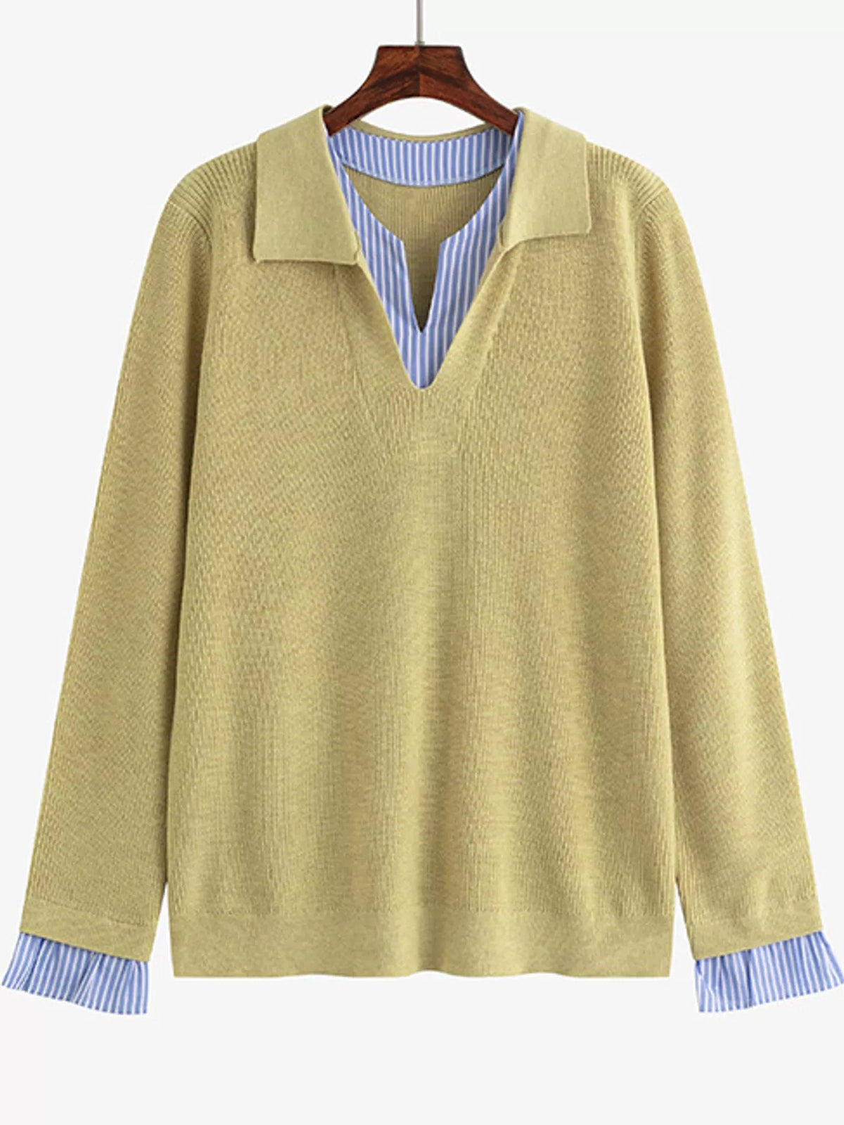 Yellow layered look striped sweater