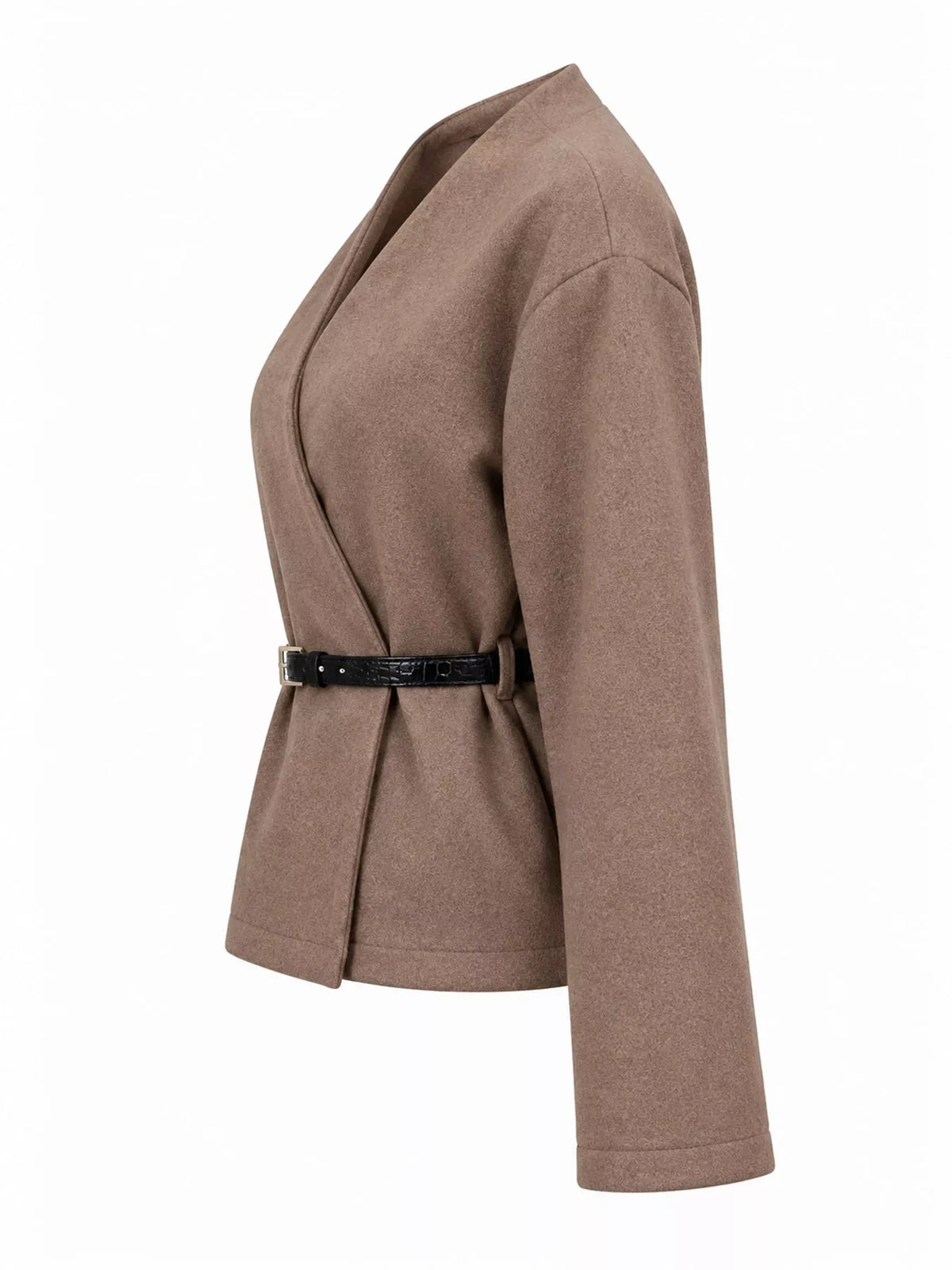 V-Neck Belted Wrap Jacket — side view