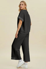 Trendsi Double Take Full Size Pearl Detail Round Neck Top and Pants Set -
