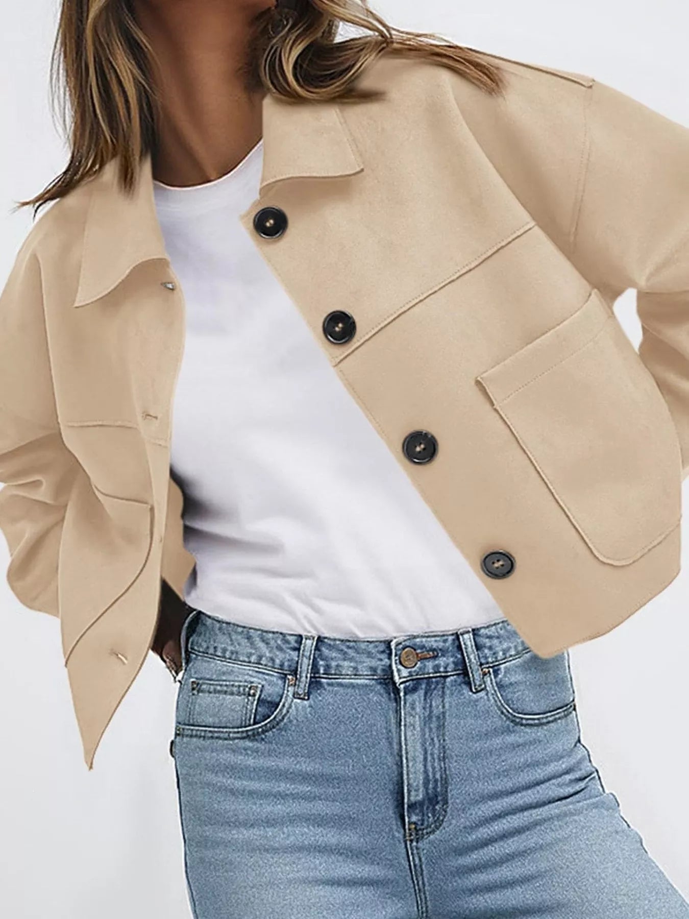 Trendsi Button-Down Cropped Jacket -