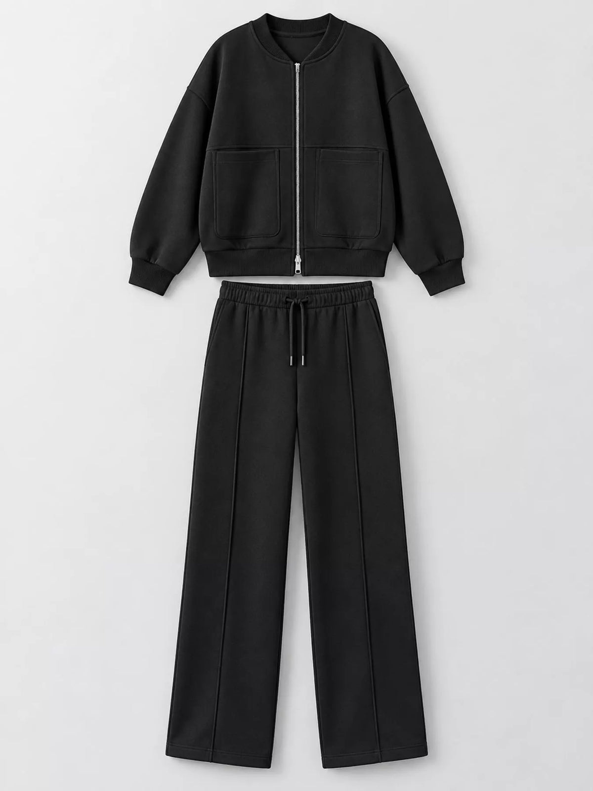 Zip jacket and pants set, black flat set