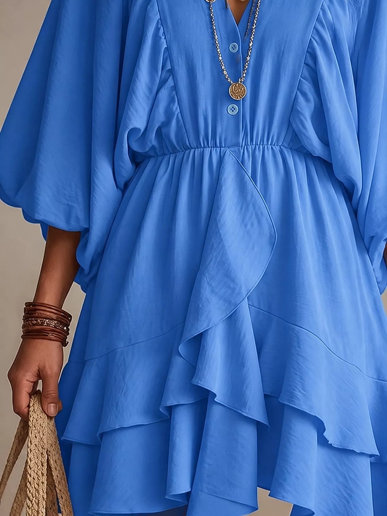 Trendsi Ruffled Balloon Sleeve Mini Dress -