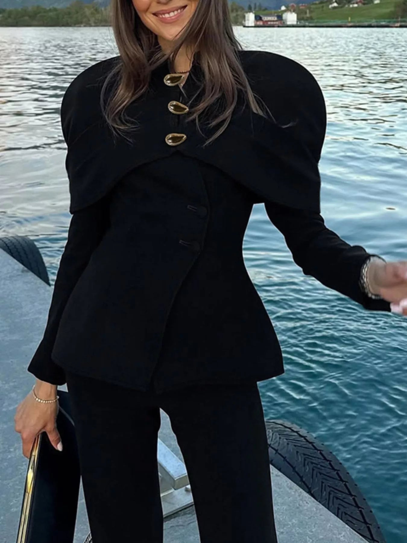 Trendsi Cape-Style Button Up Outerwear -