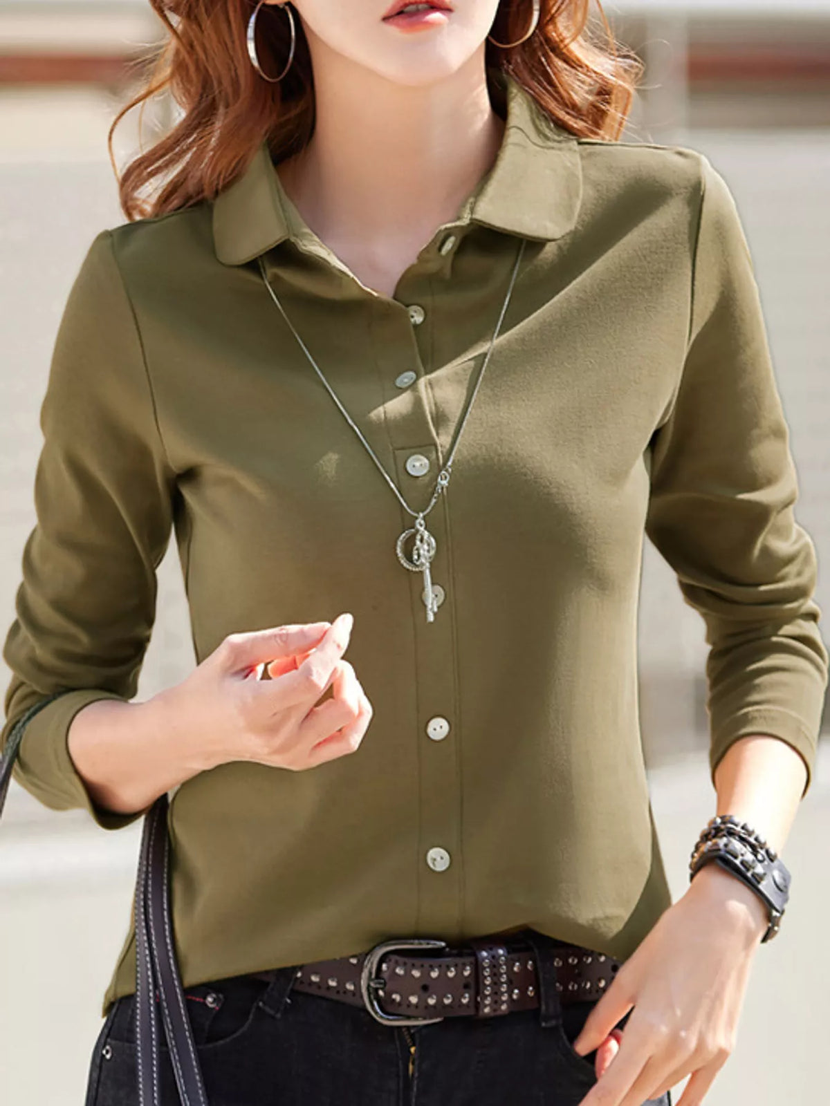 Olive green button-down shirt