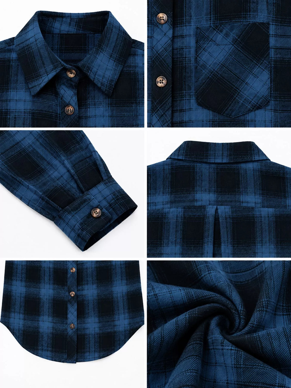Oversized plaid shirt, blue plaid garment details