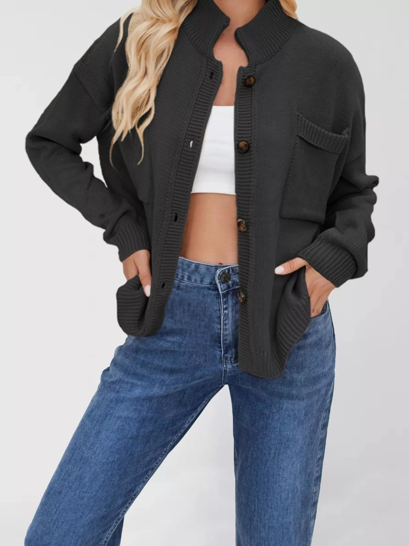 Trendsi Button Up Dropped Shoulder Cardigan -