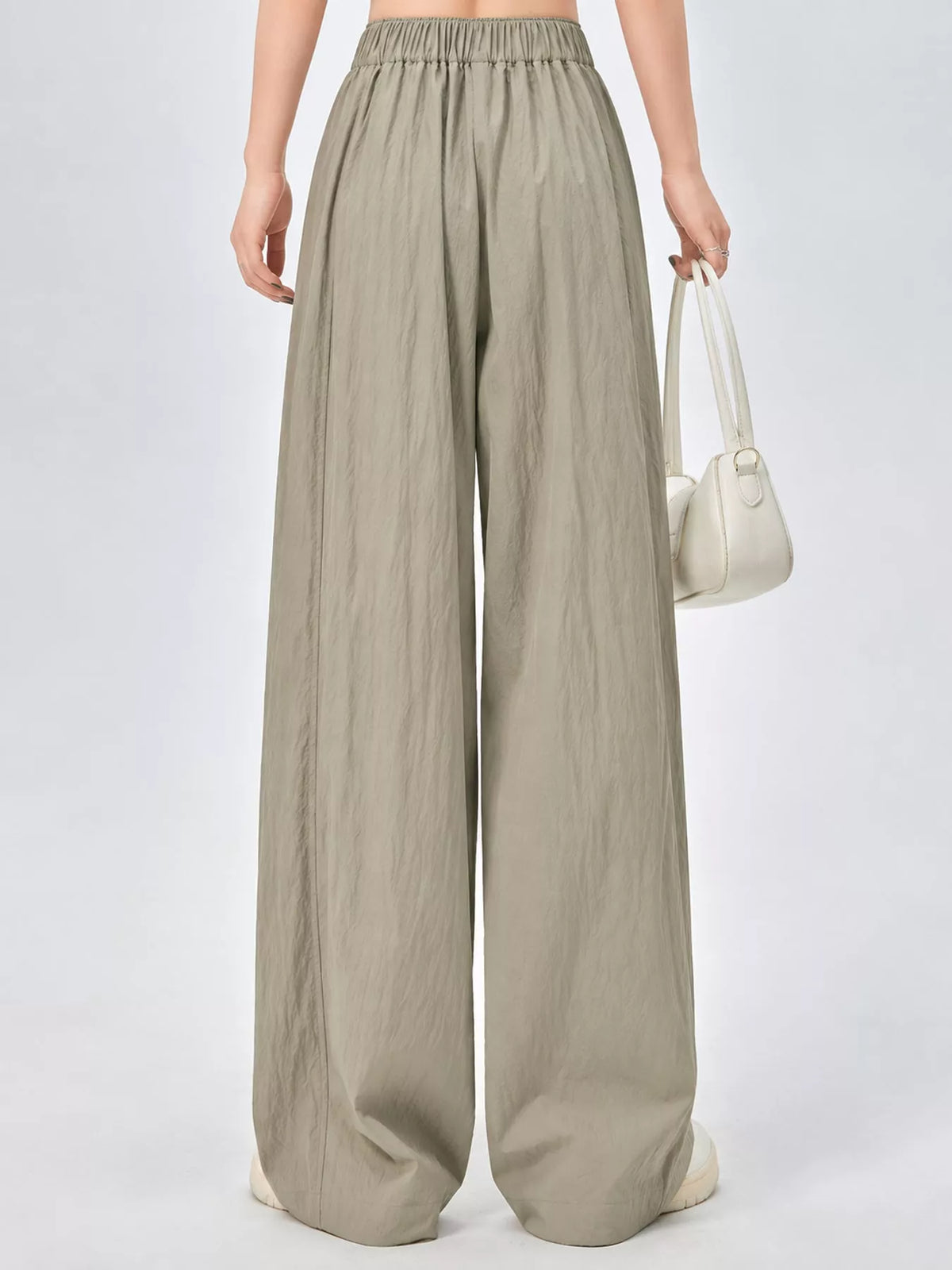 Women's High-Waisted Loose Fit Wide-Leg Casual Pants in taupe — back view