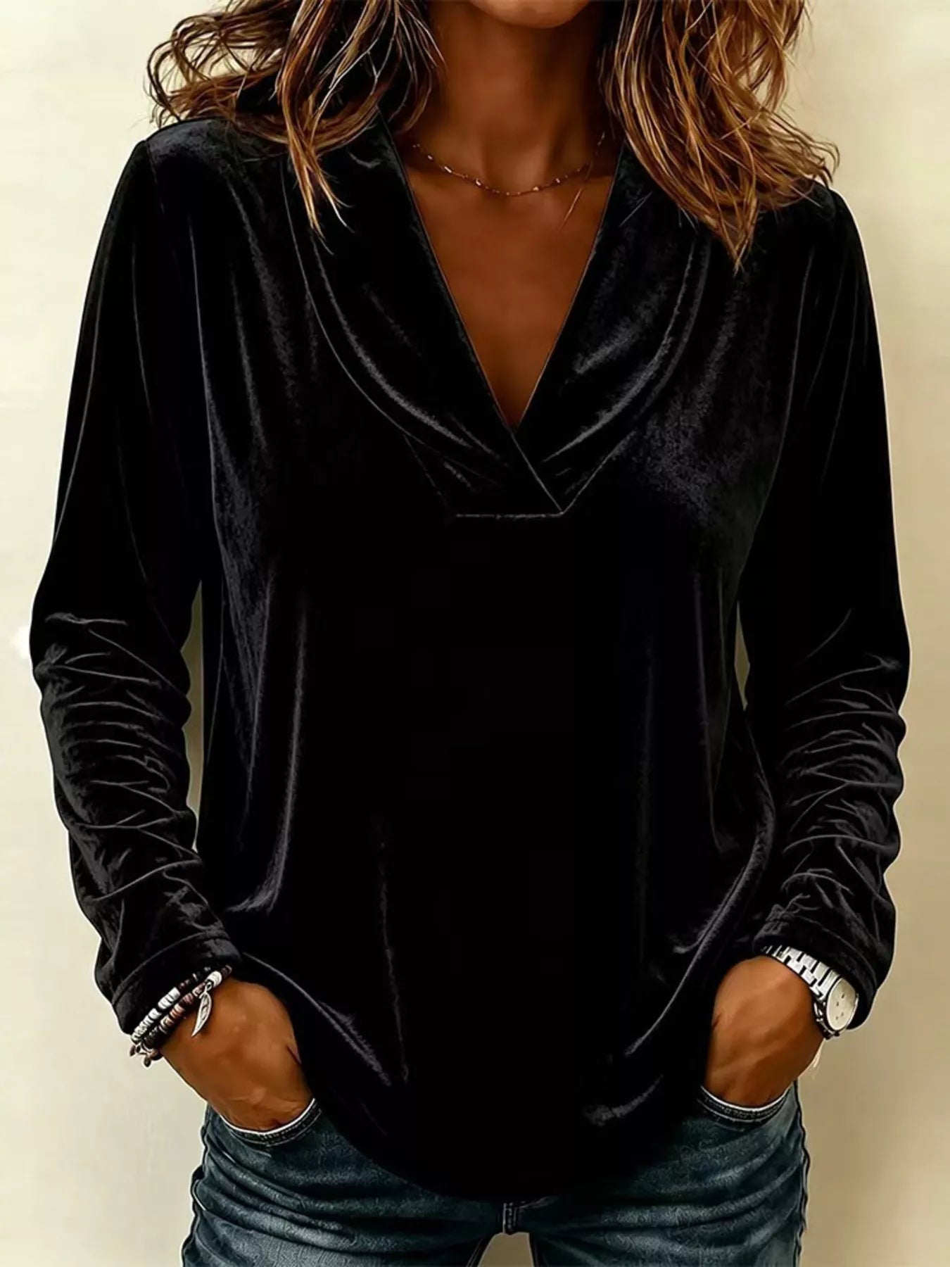 Trendsi Full Size Velvet Long Sleeve T-Shirt Plus Size -