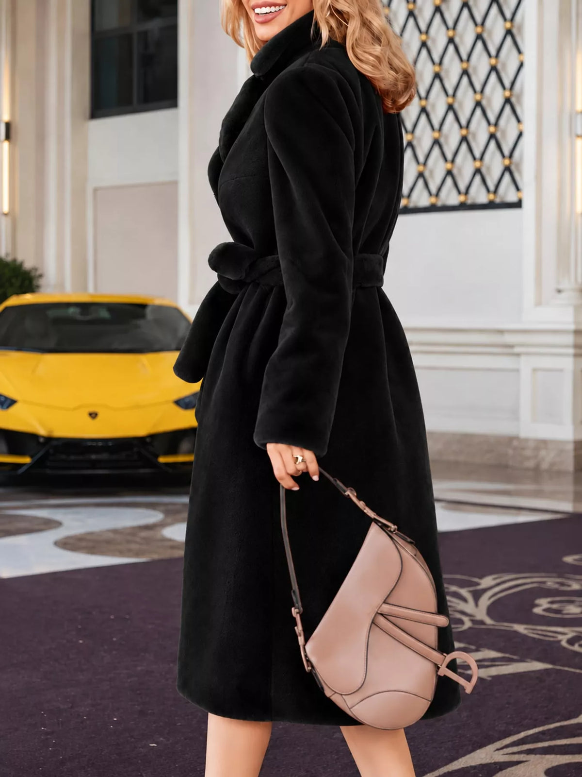 Faux Fur Longline Coat — side view