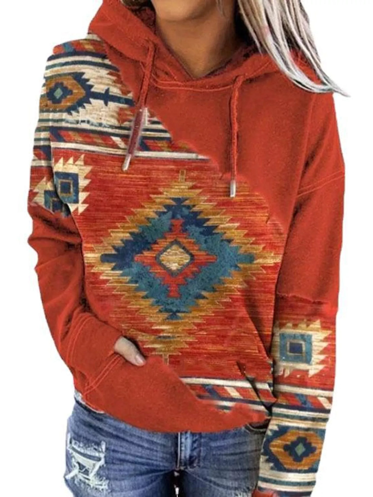 Aztec-print hoodie, red front