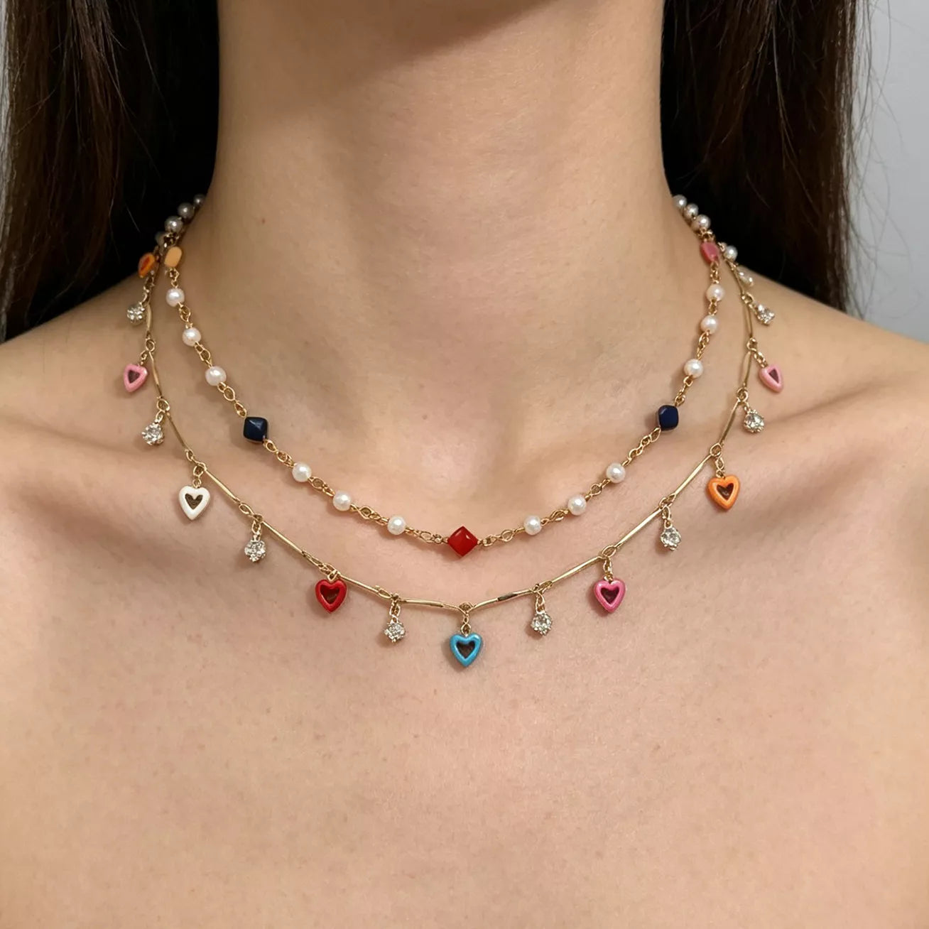 Trendsi 2 Piece Heart Charm Necklace -