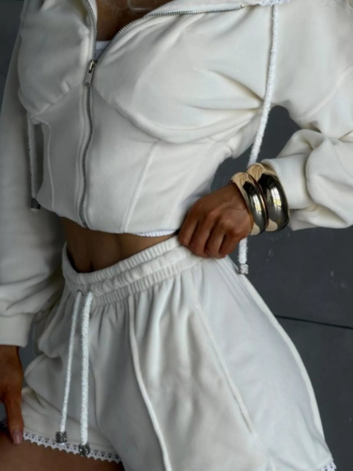 Trendsi Drawstring Zip-Up Hoodie and Shorts Set -