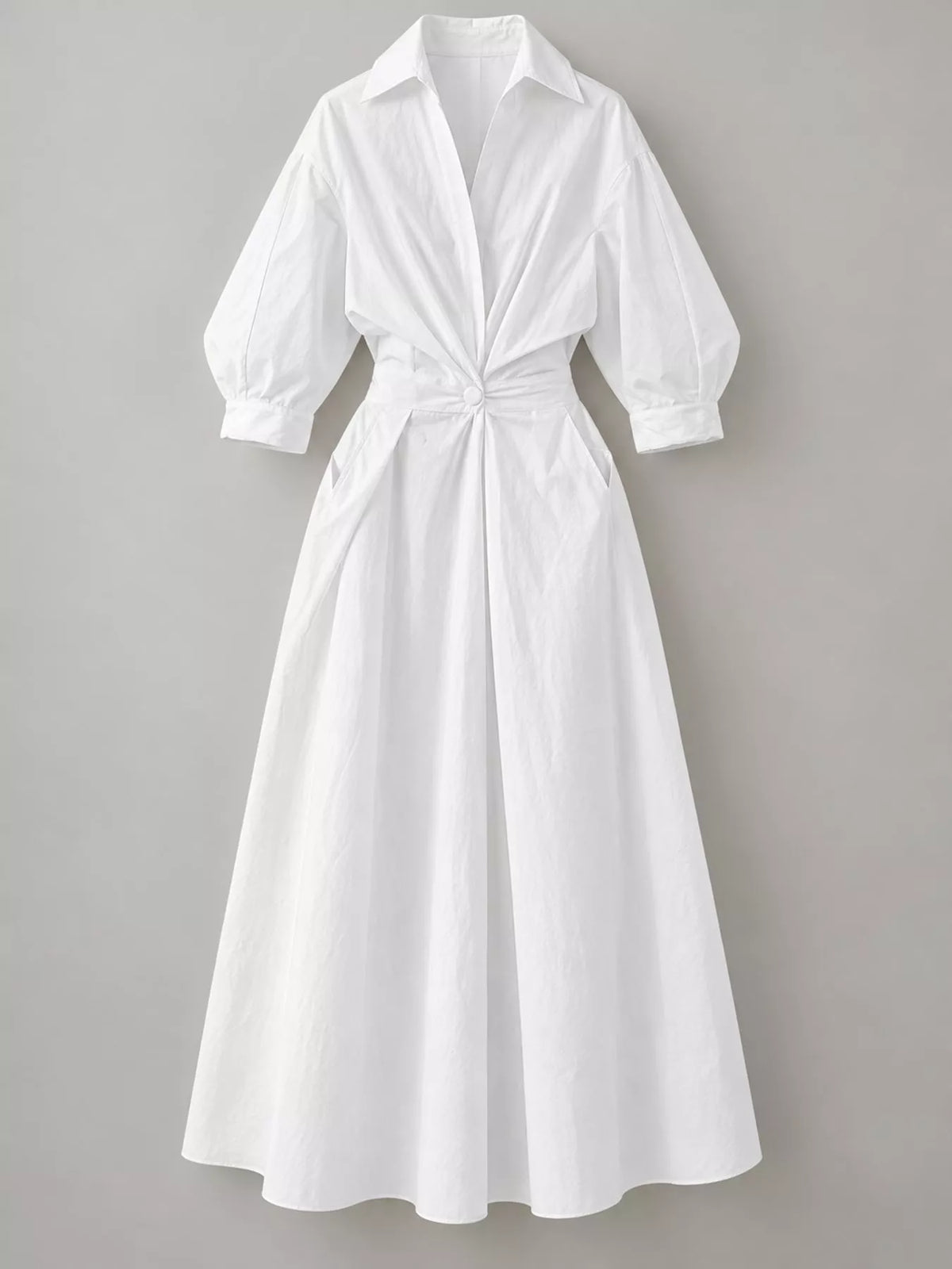 Collared Three-Quarter Sleeve Midi Shirt Dress — garment front