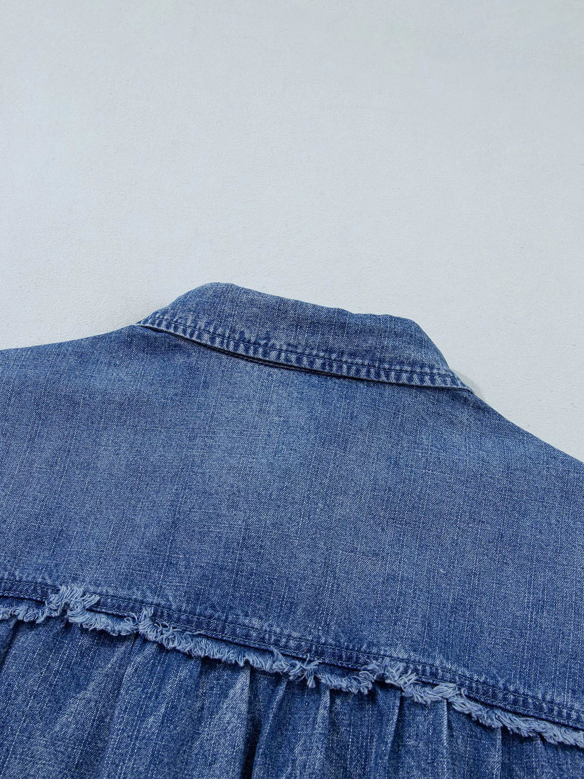 Trendsi Three Quarter Sleeve Button Front Loose Denim Shirt -
