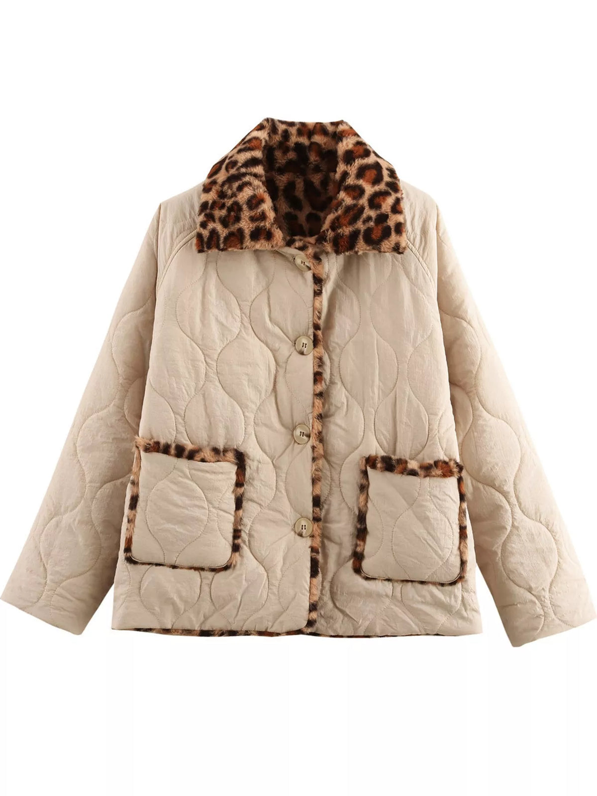 Faux-fur-trim quilted jacket, beige hanging front