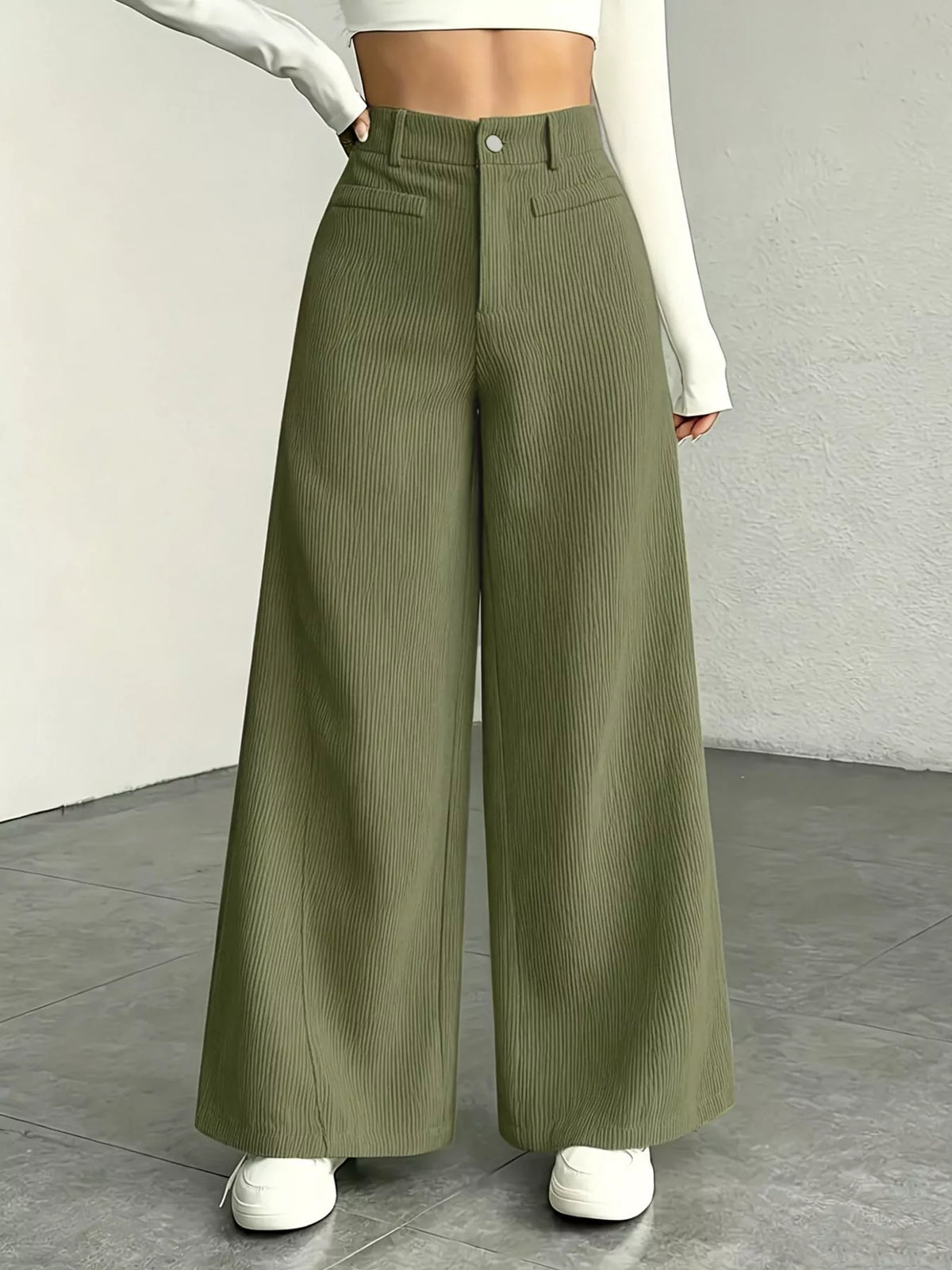 Matcha Green high-waisted wide-leg pants