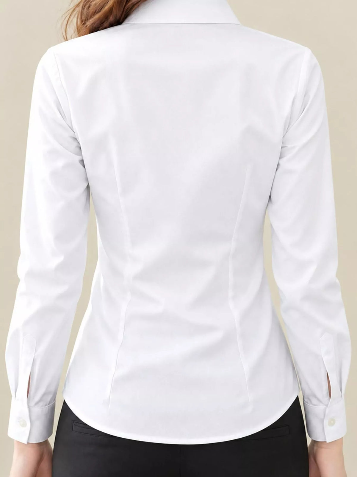 Collared long sleeve shirt, back view