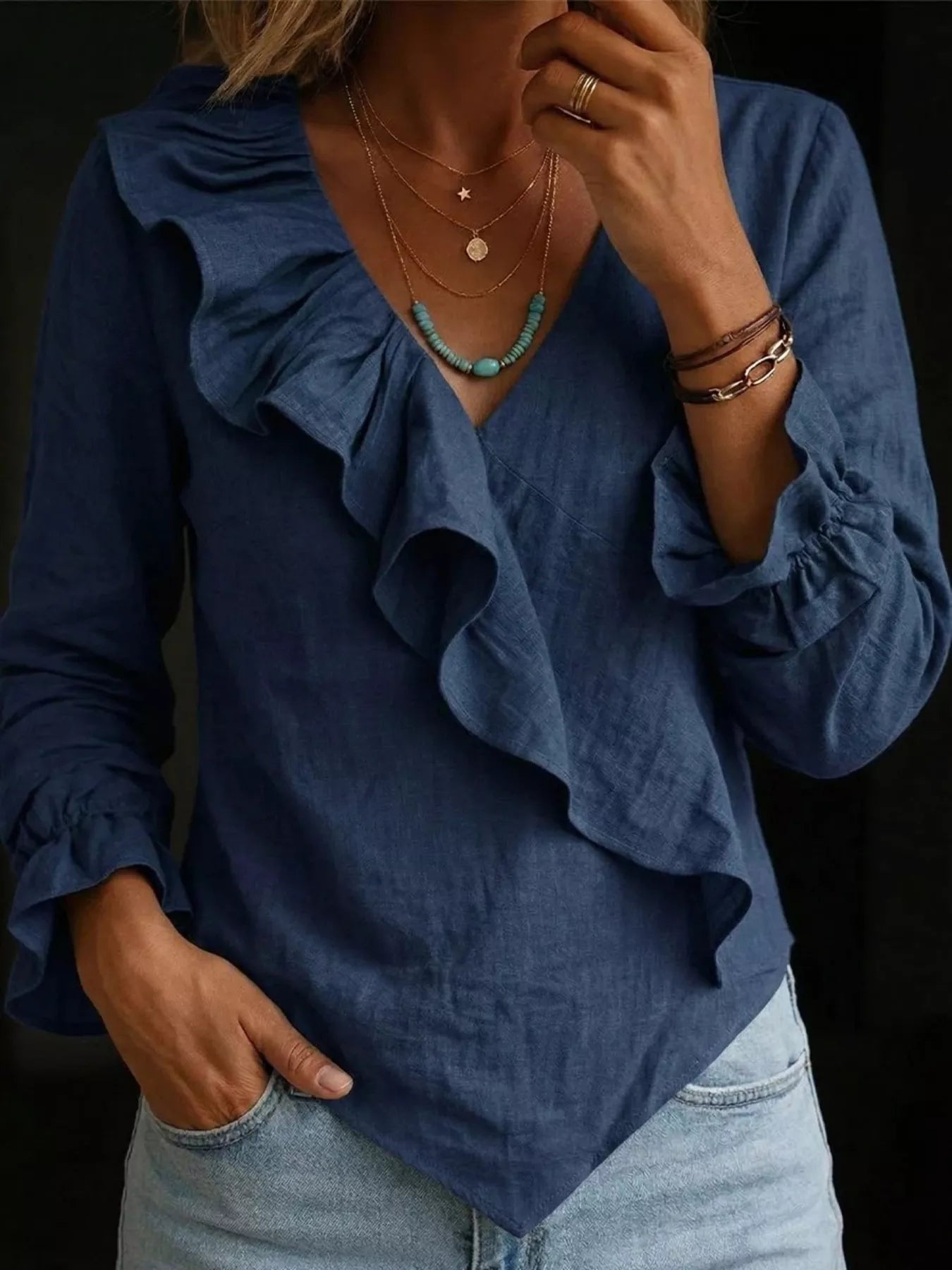 Trendsi Full Size Ruffled Long Sleeve Blouse Plus Size -