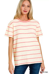 Trendsi Zenana Textured Striped Crew Neck T-Shirt -