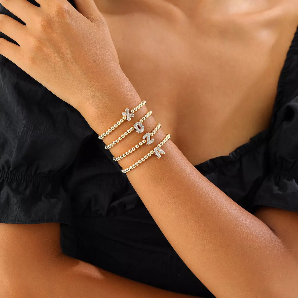 Gold-plated bead letter bracelet