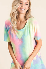 Trendsi BiBi Tie Dye French Terry Print Top -