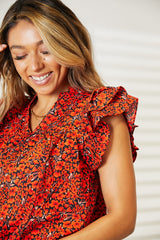 Trendsi Double Take Floral Flutter Sleeve Notched Neck Blouse -