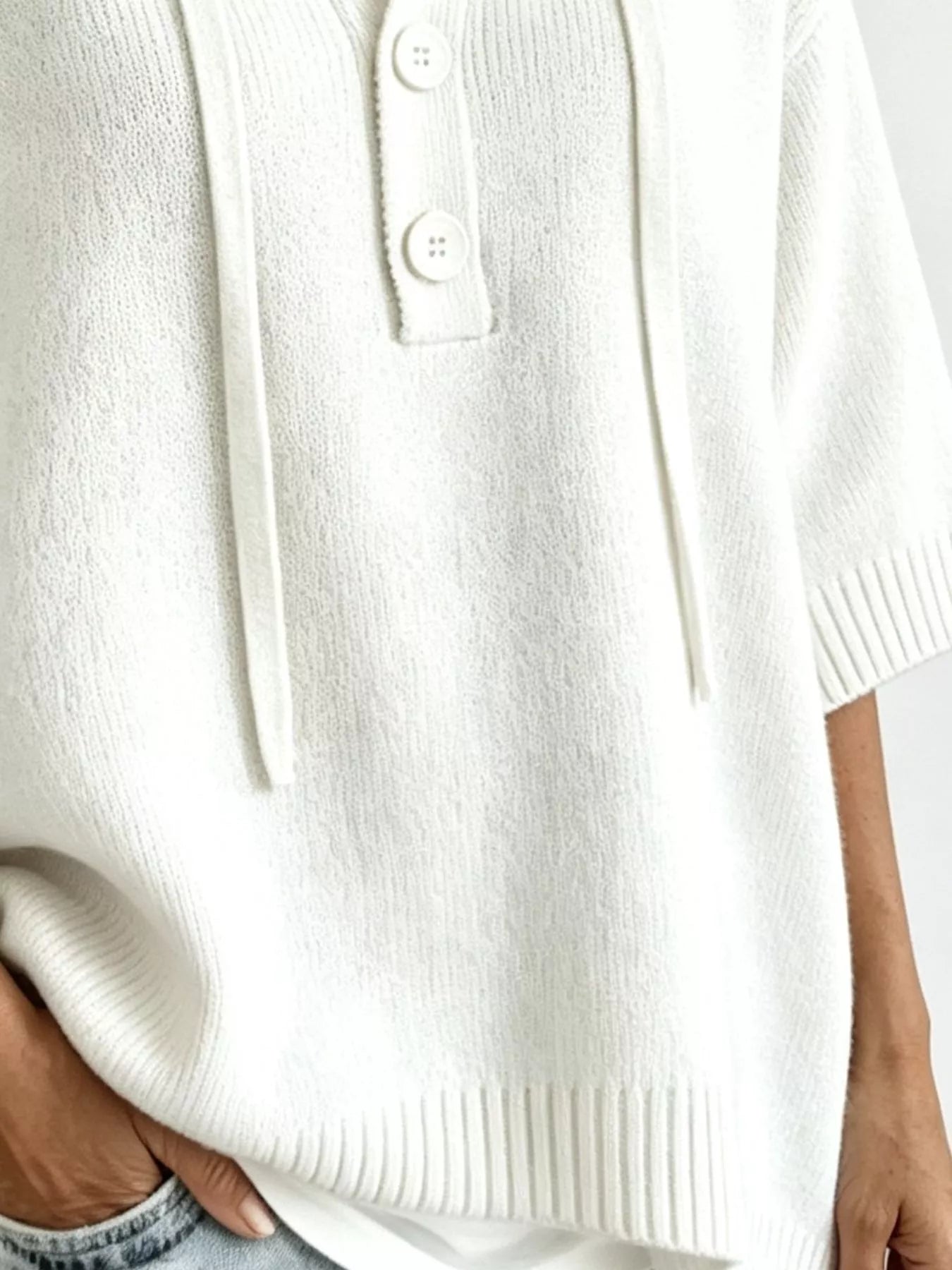 Trendsi Striped Hooded Sweater with Button Detail -