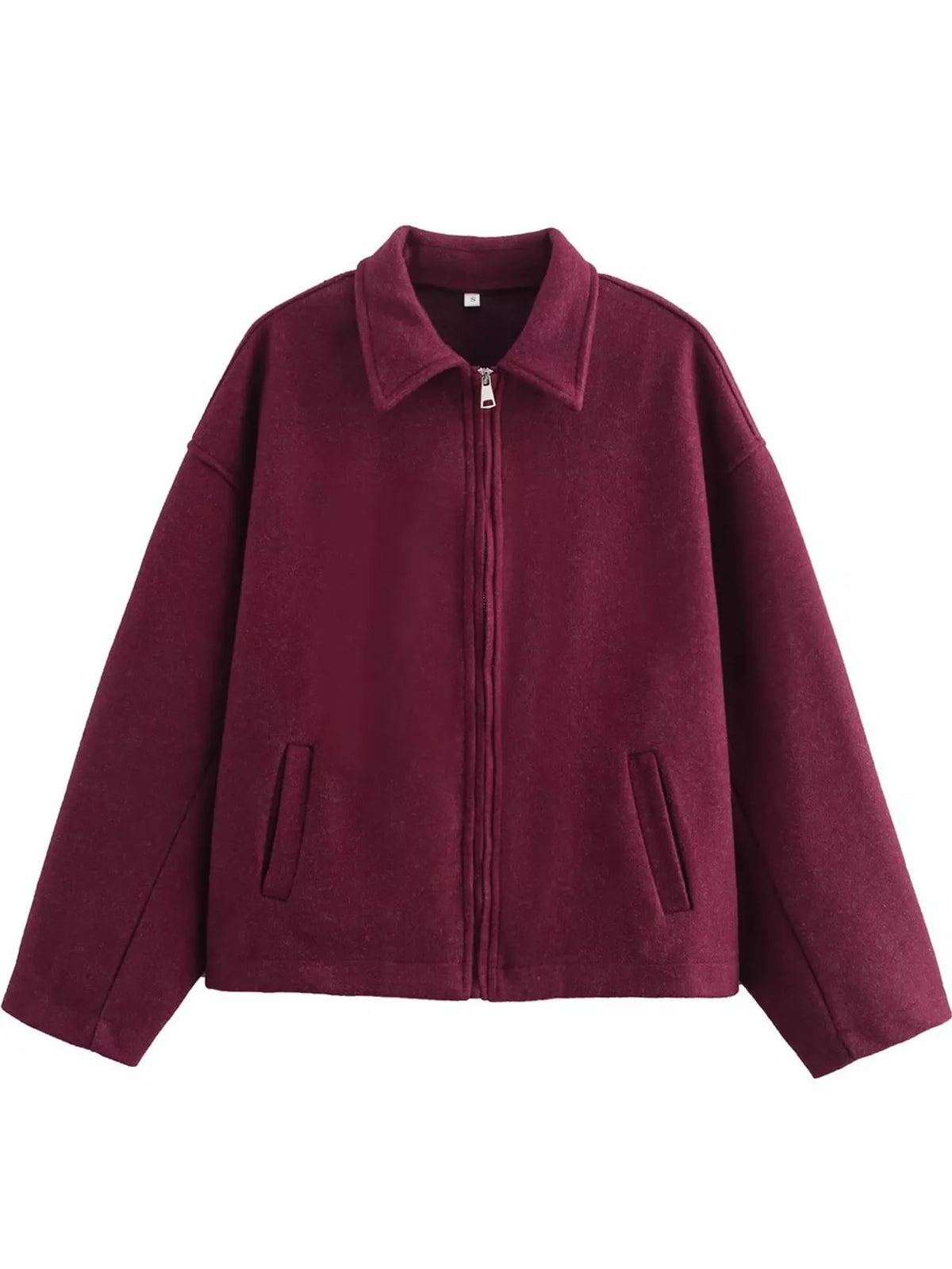 Cropped zip jacket, burgundy flat front