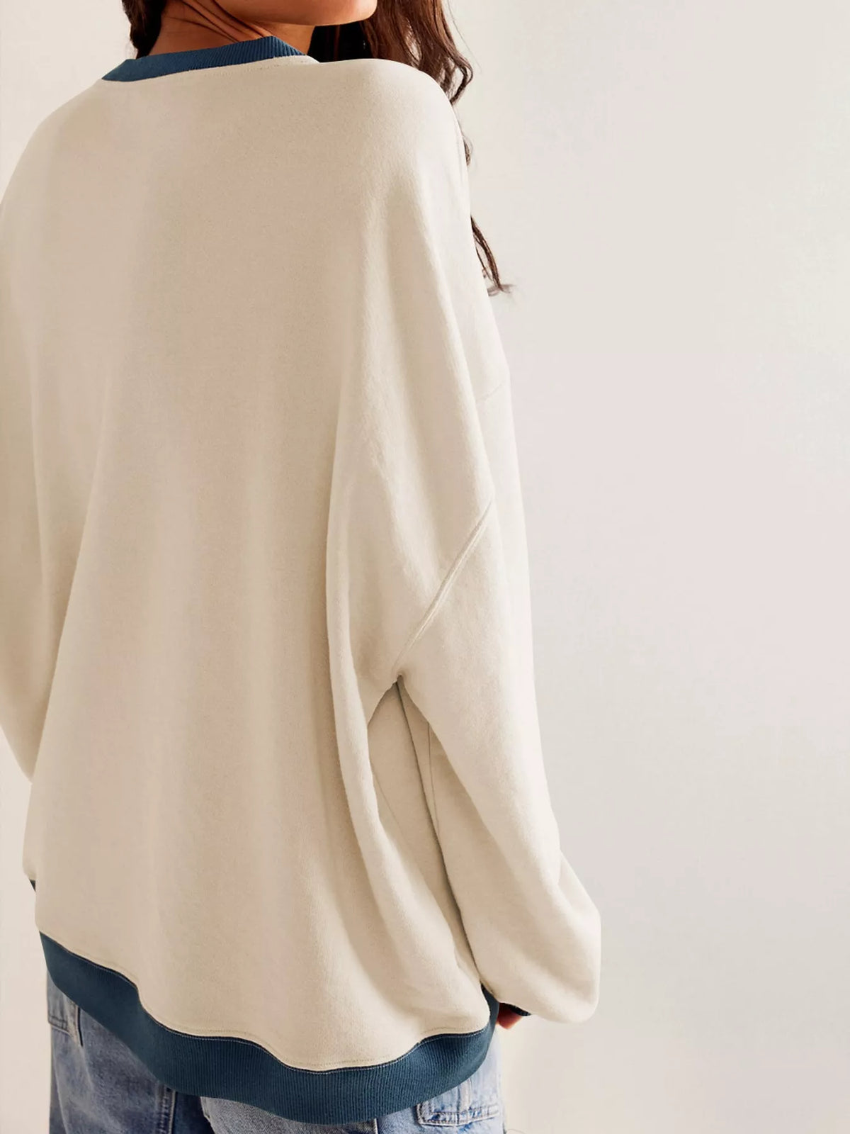 Apricot dropped shoulder long sleeve sweatshirt, back view
