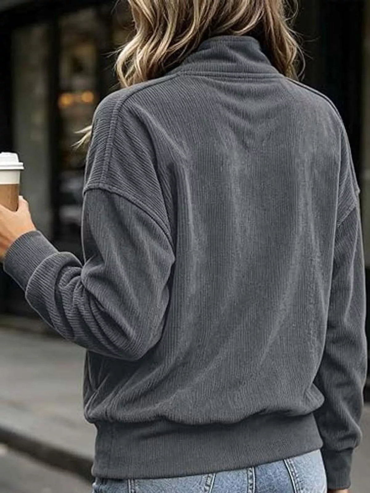 Quarter-snap sweatshirt, gray back