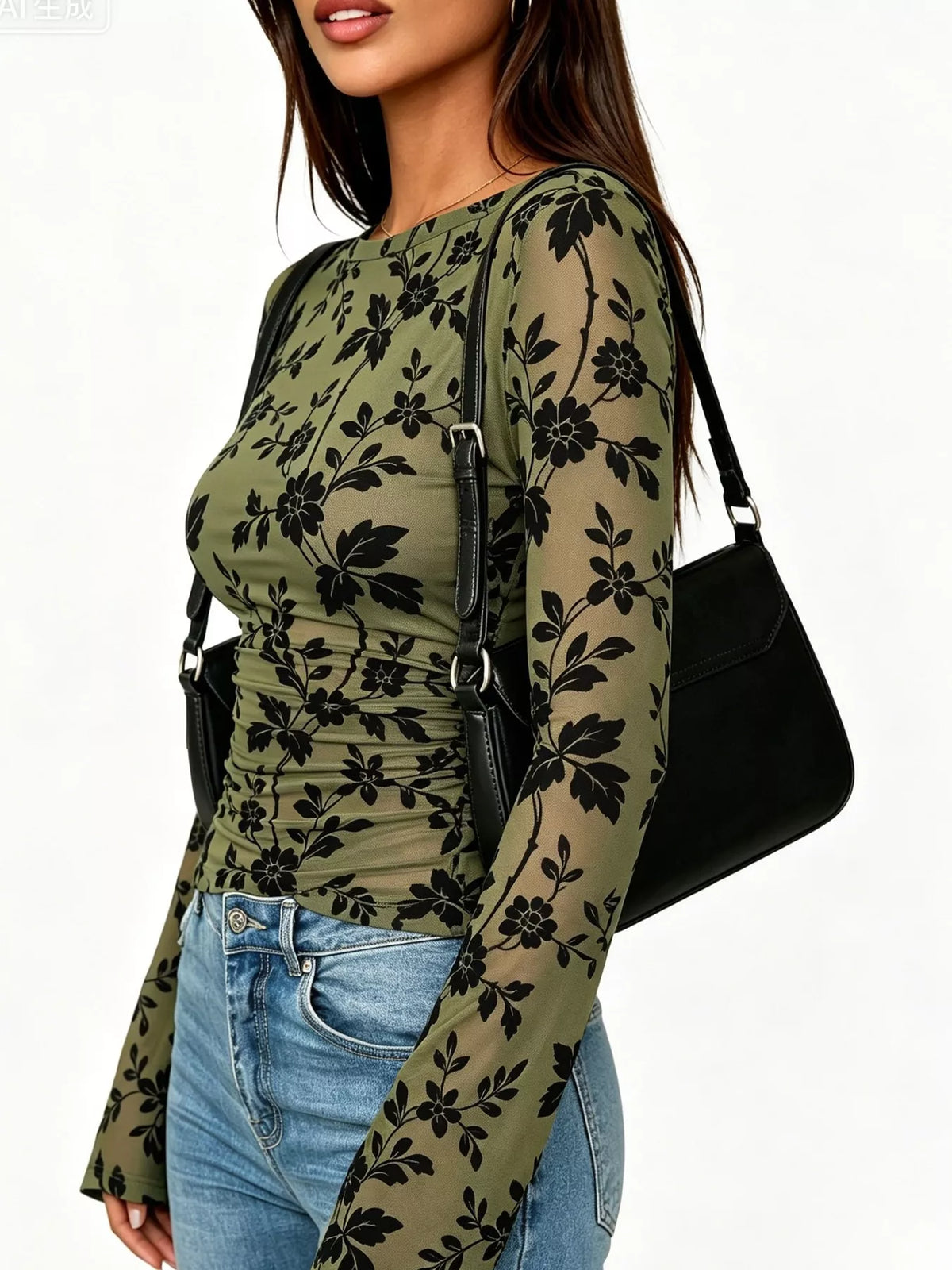 Trendsi Slim Fit Floral Print Long Sleeve Top -