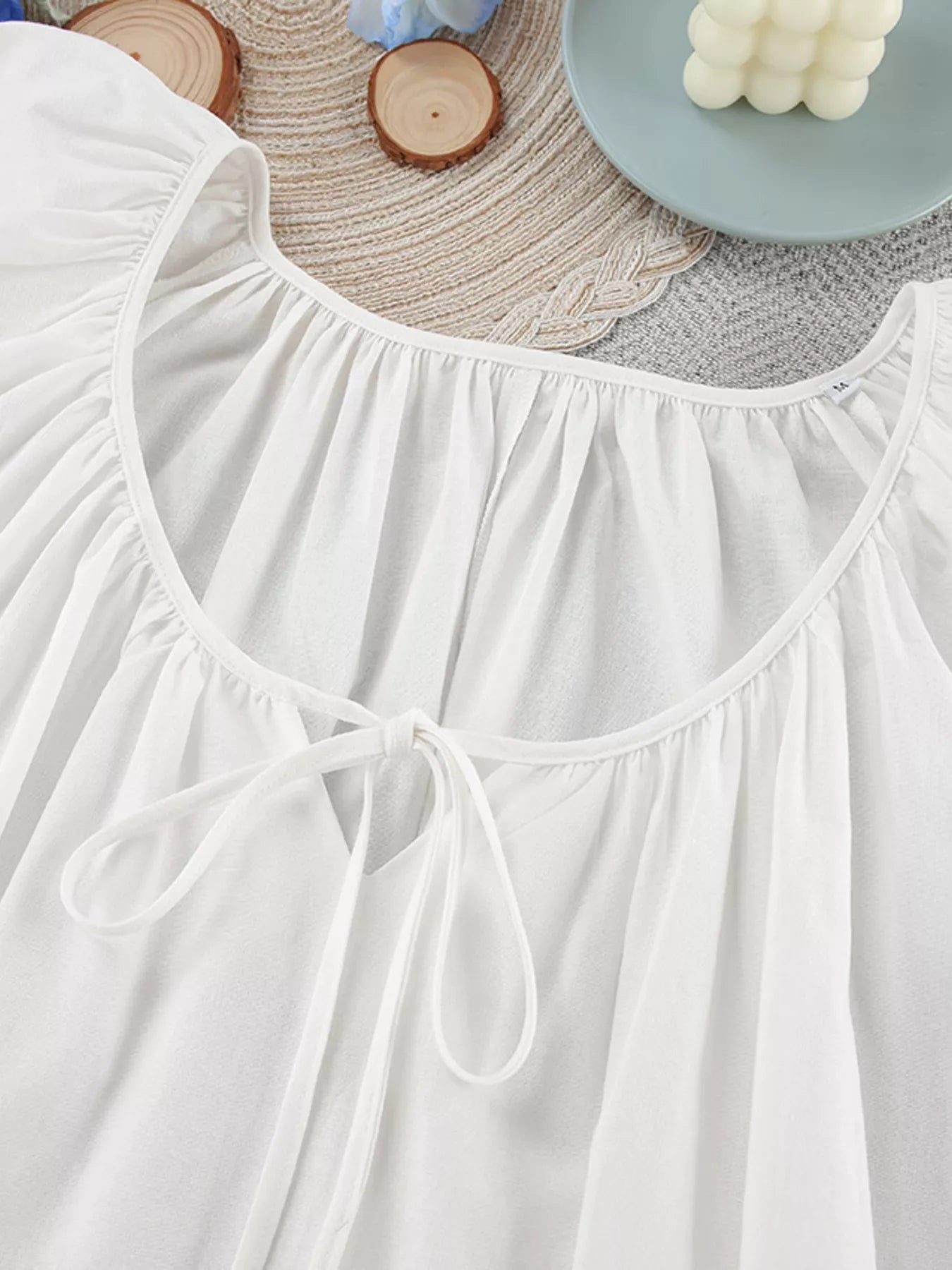 Trendsi Tie Neck Puff Sleeve Lounge Dress -
