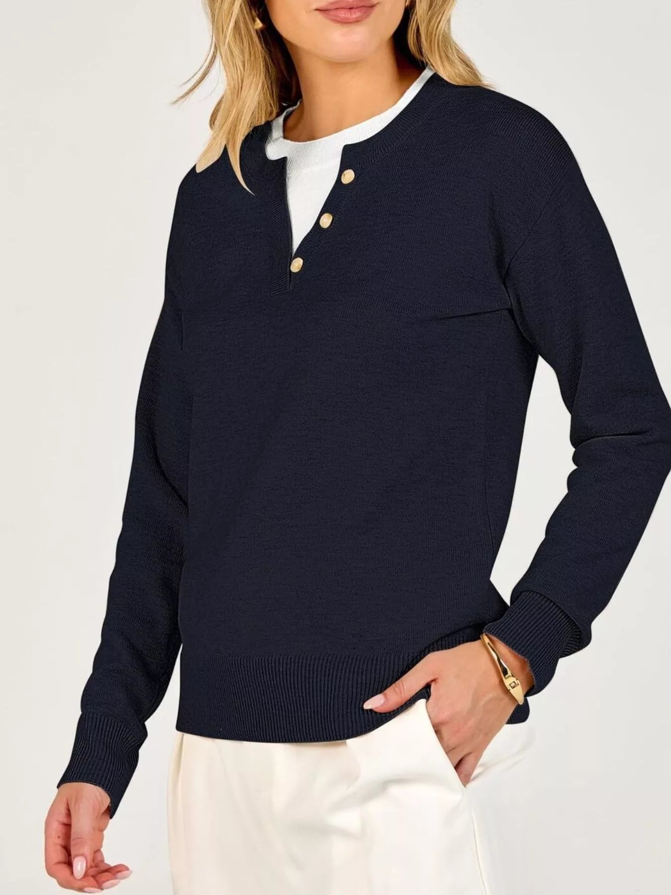 Trendsi Long Sleeve Dropped Shoulder Sweater -