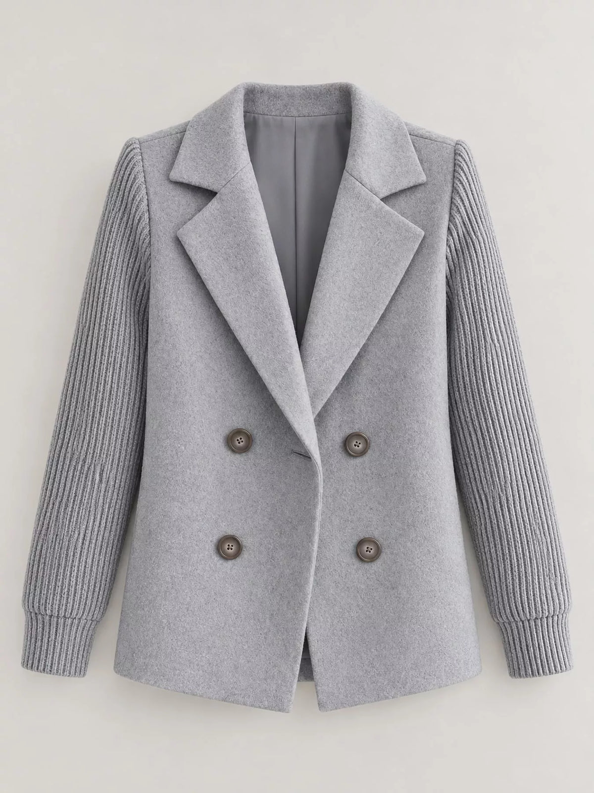 Gray double-breasted lapel collar blazer — front view