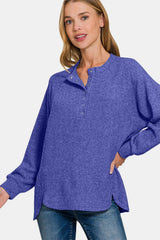 Trendsi Zenana Full Size Brushed Melange Hacci High-Low Sweater -