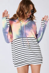 Trendsi BiBi Tie Dye French Terry Cowl Neck Top -