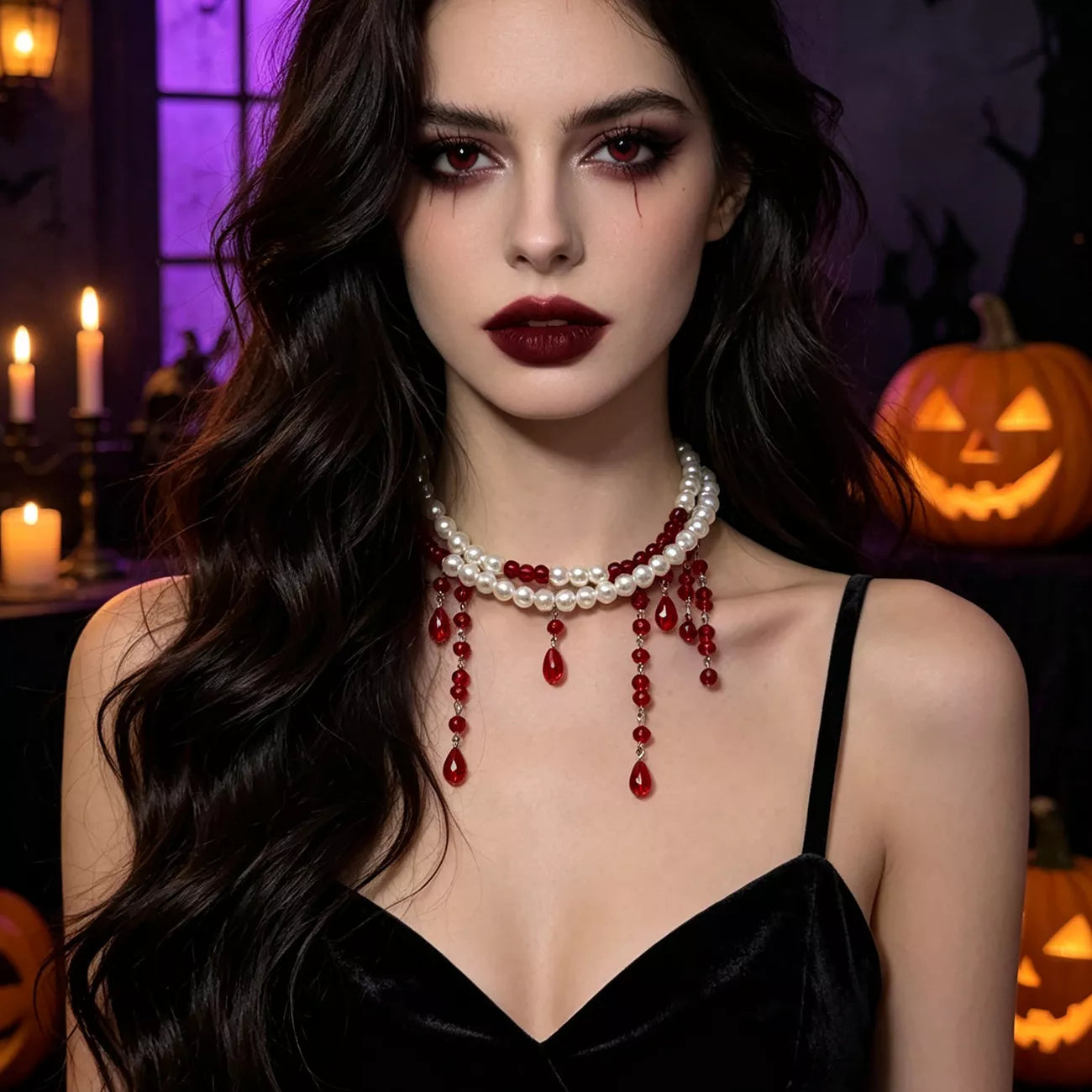 Trendsi Halloween Pearl Double Layered Choker Necklace -