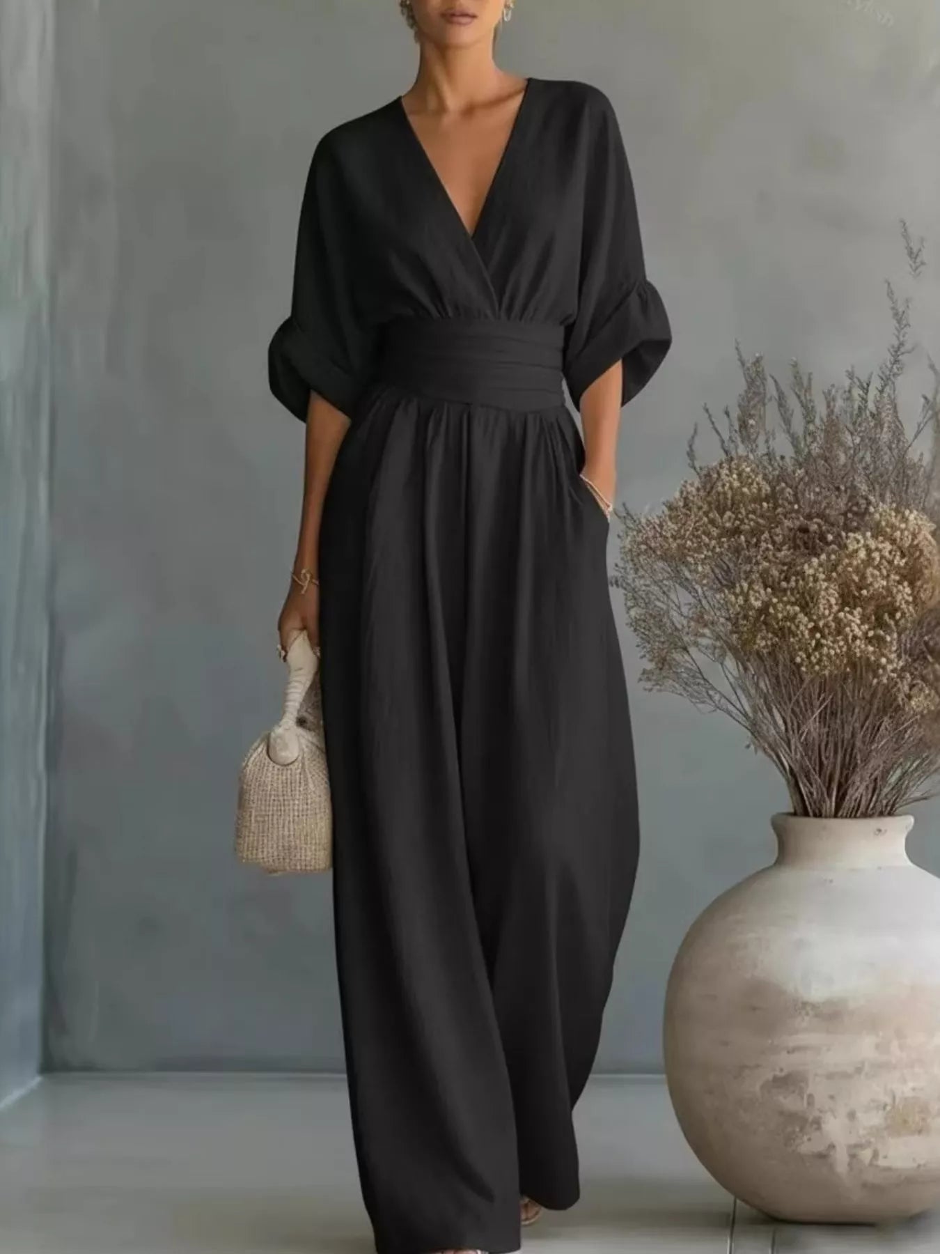 Trendsi Full Size Half Sleeve Wide-Leg Jumpsuit Plus Size -