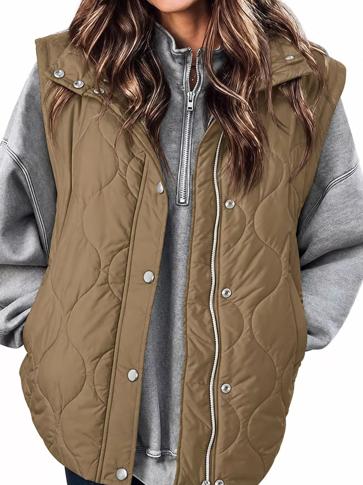 Quilted Snap-Front Vest — front view