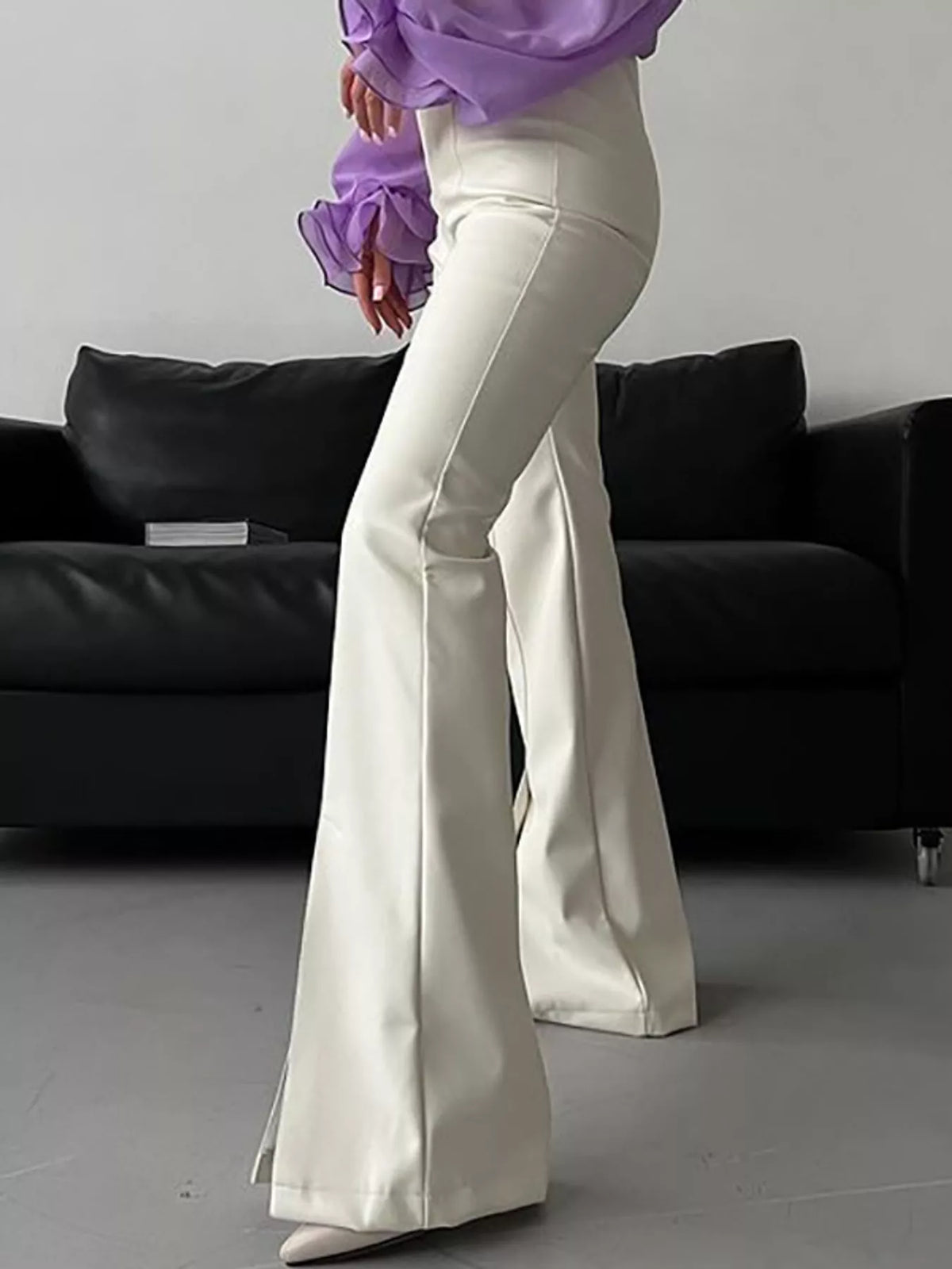Front Slit Flare Pants in cream