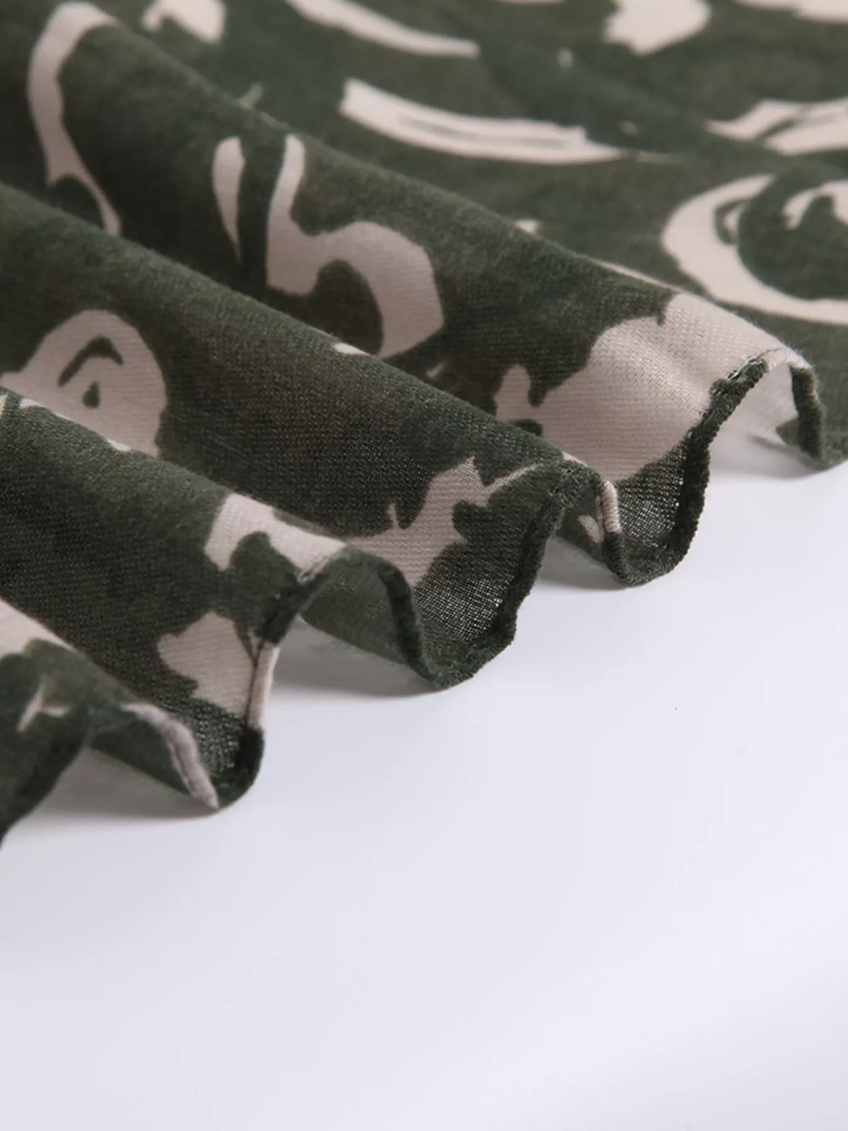 Botanical Print Fringed Scarf, construction and design details