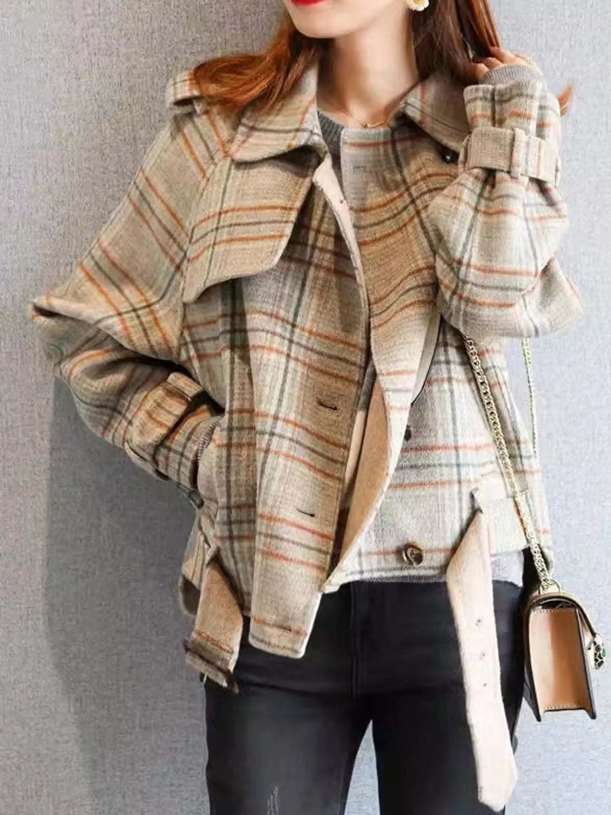 Vintage Plaid Button-Up Jacket — front view